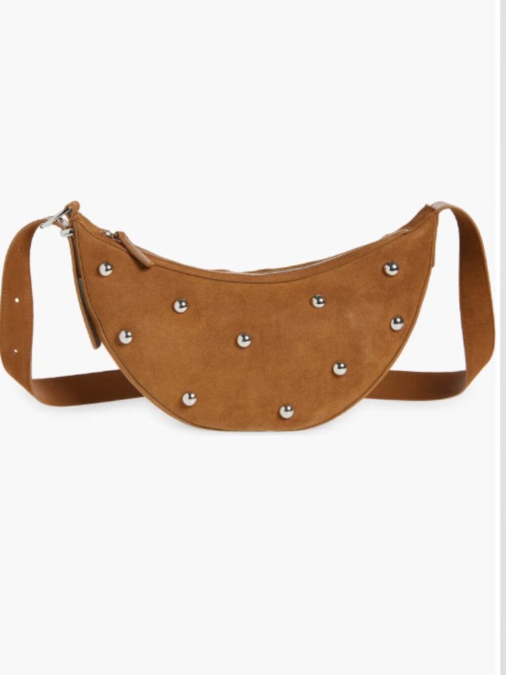 Madewell Studded Crescent Suede Sling Bag Acorn Camel